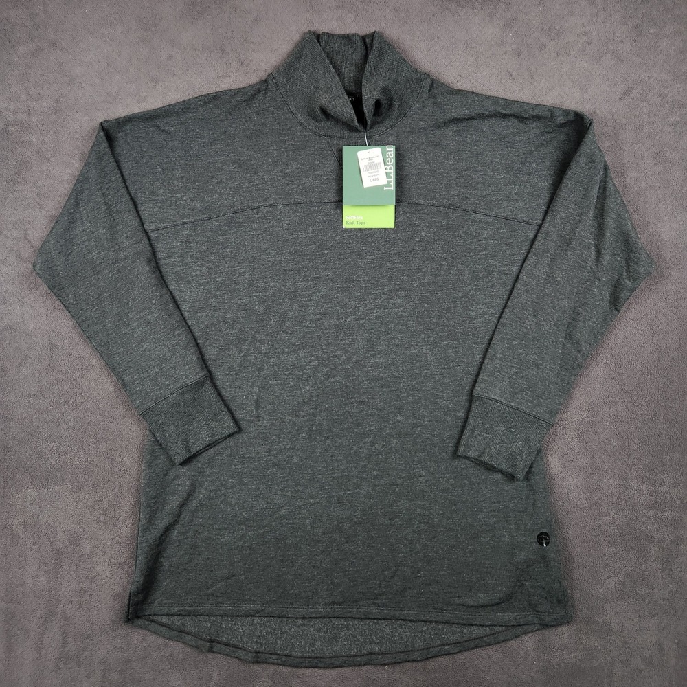 LL Bean SoftFlex Mock Neck Pullover Womens Large Midnight Black Heather Soft NEW - Picture 1 of 9